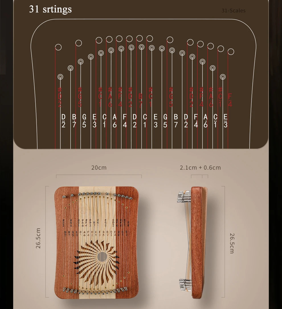 Hluru Lyre 31 Senar Thumb Kaly - Musical Instrument Harp ulasan dan harga